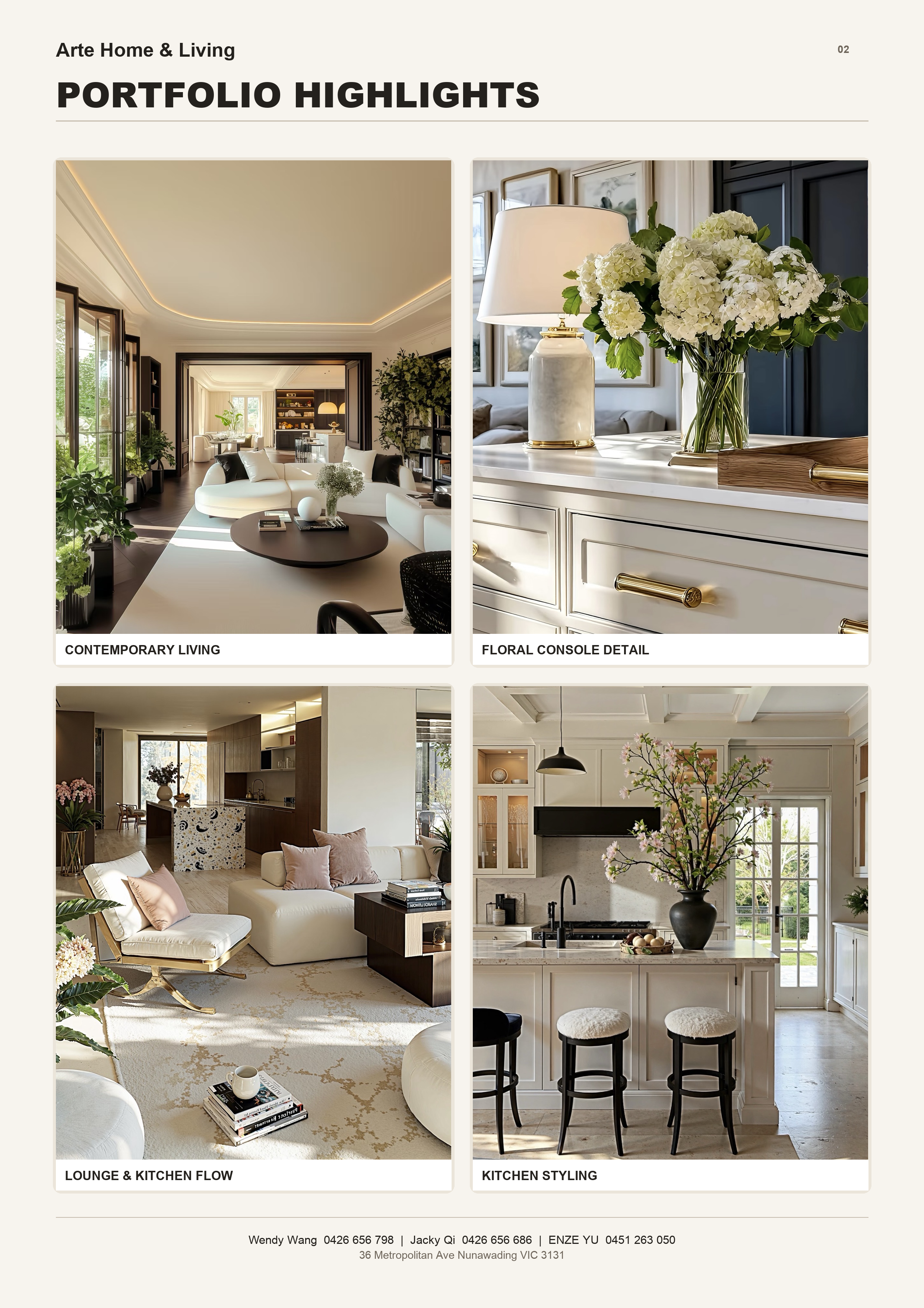 Portfolio collection of styled living, dining and kitchen spaces